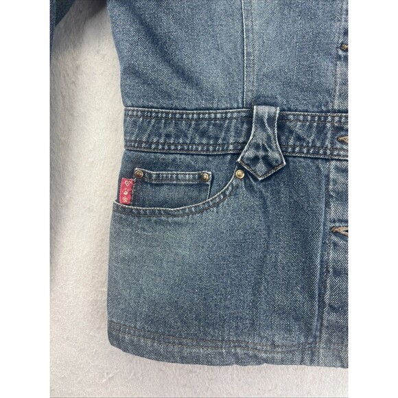Mudd Quilted Lined Mid Length Jean Jacket L Blue Button Denim Grunge Vintage Y2K - Picture 3 of 9